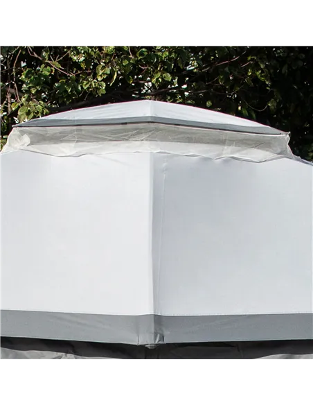 Outsunny 3.7 x 3(m) Metal Gazebo Canopy Party Tent Garden Patio Shelter with Netting Sidewalls & Double Tiered Roof, Grey