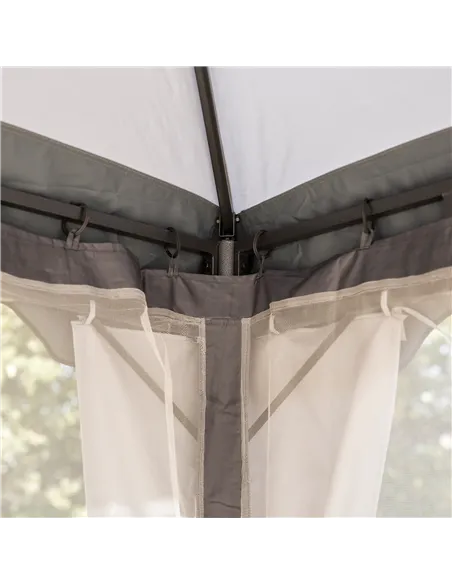 Outsunny 3.7 x 3(m) Metal Gazebo Canopy Party Tent Garden Patio Shelter with Netting Sidewalls & Double Tiered Roof, Grey