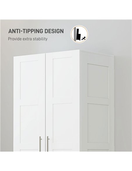 HOMCOM Double Paneled Door Wardrobe, with Shelves - White