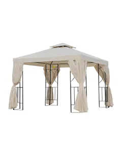 Outsunny 3 x 3 m Garden Gazebo Double Roof Marquee Patio Wedding Party Tent Canopy Shelter with Sidewalls, (Beige)