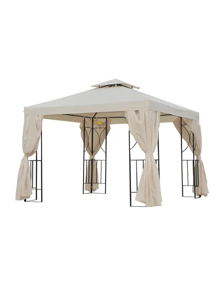 Outsunny 3 x 3 m Garden Gazebo Double Roof Marquee Patio Wedding Party Tent Canopy Shelter with Sidewalls, (Beige)