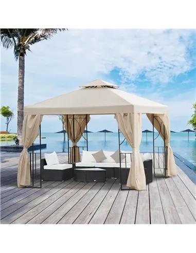 Outsunny 3 x 3 m Garden Gazebo Double Roof Marquee Patio Wedding Party Tent Canopy Shelter with Sidewalls, (Beige)