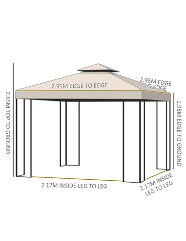 Outsunny 3 x 3 m Garden Gazebo Double Roof Marquee Patio Wedding Party Tent Canopy Shelter with Sidewalls, (Beige)