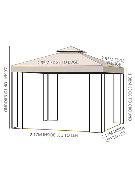 Outsunny 3 x 3 m Garden Gazebo Double Roof Marquee Patio Wedding Party Tent Canopy Shelter with Sidewalls, (Beige)