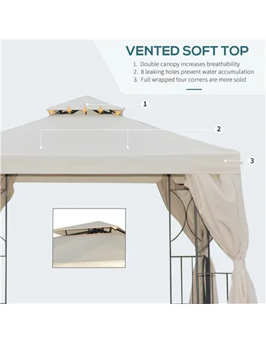 Outsunny 3 x 3 m Garden Gazebo Double Roof Marquee Patio Wedding Party Tent Canopy Shelter with Sidewalls, (Beige)
