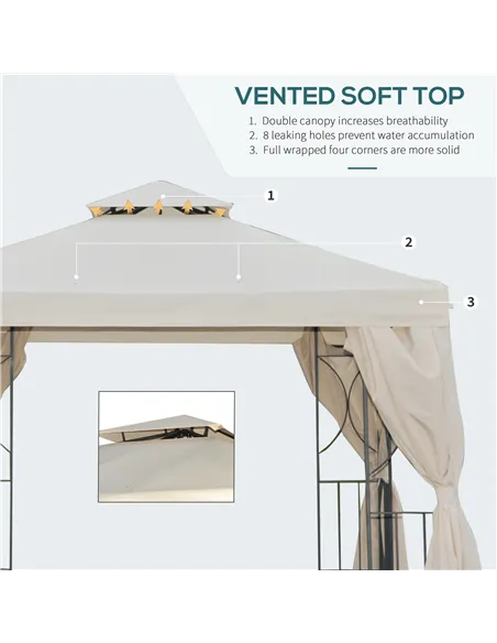 Outsunny 3 x 3 m Garden Gazebo Double Roof Marquee Patio Wedding Party Tent Canopy Shelter with Sidewalls, (Beige)