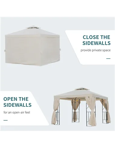 Outsunny 3 x 3 m Garden Gazebo Double Roof Marquee Patio Wedding Party Tent Canopy Shelter with Sidewalls, (Beige)