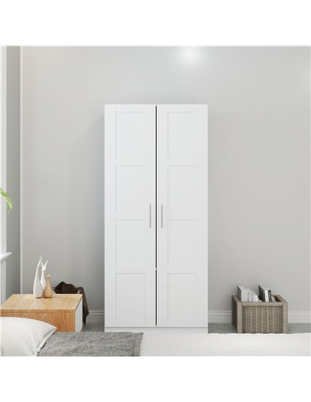 HOMCOM Double Paneled Door Wardrobe, with Shelves - White