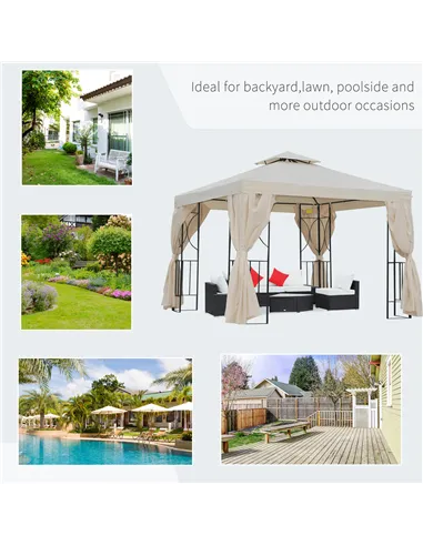 Outsunny 3 x 3 m Garden Gazebo Double Roof Marquee Patio Wedding Party Tent Canopy Shelter with Sidewalls, (Beige)