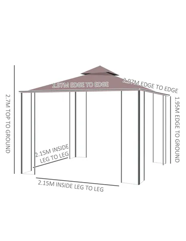 Outsunny 3 x 3(m) Patio Gazebo Canopy Garden Pavilion Tent Shelter with 2 Tier Roof and Mosquito Netting, Steel Frame, Coffee