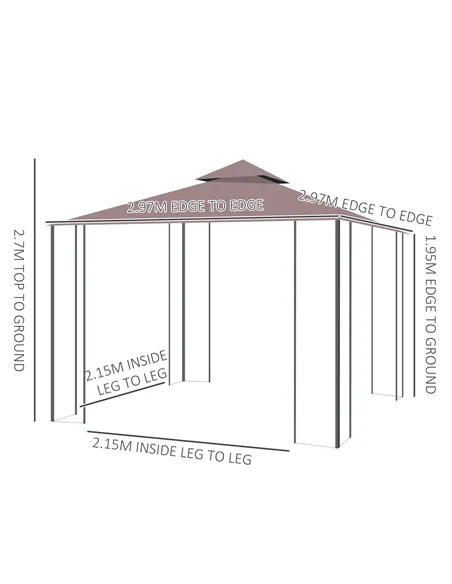 Outsunny 3 x 3(m) Patio Gazebo Canopy Garden Pavilion Tent Shelter with 2 Tier Roof and Mosquito Netting, Steel Frame, Coffee