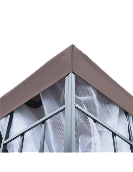 Outsunny 3 x 3(m) Patio Gazebo Canopy Garden Pavilion Tent Shelter with 2 Tier Roof and Mosquito Netting, Steel Frame, Coffee