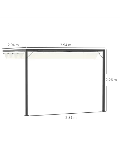 Outsunny 3 x 3(m) Outdoor Lean To Pergola Retractable Canopy Wall Mounted Gazebo Patio Shelter Sun Shade, Cream White