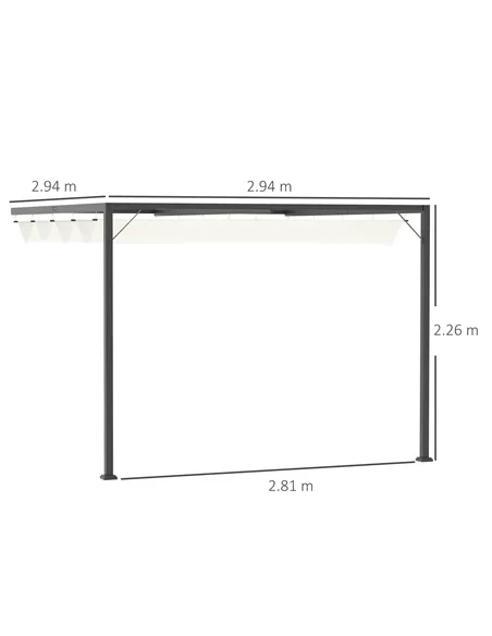 Outsunny 3 x 3(m) Outdoor Lean To Pergola Retractable Canopy Wall Mounted Gazebo Patio Shelter Sun Shade, Cream White