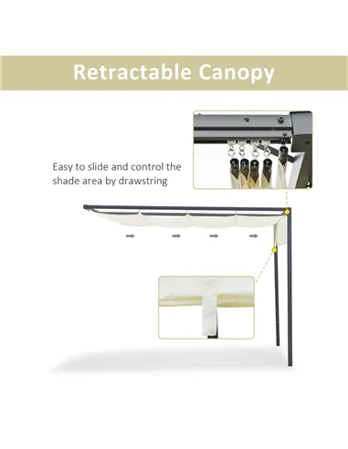 Outsunny 3 x 3(m) Outdoor Lean To Pergola Retractable Canopy Wall Mounted Gazebo Patio Shelter Sun Shade, Cream White