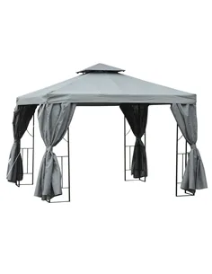 Outsunny 3 x 3 m Garden Gazebo Double Roof Marquee Patio Wedding Party Tent Canopy Shelter with Sidewalls, (Dark Grey)
