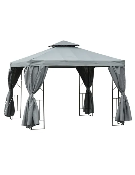 Outsunny 3 x 3 m Garden Gazebo Double Roof Marquee Patio Wedding Party Tent Canopy Shelter with Sidewalls, (Dark Grey)