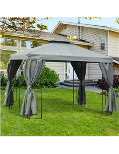Outsunny 3 x 3 m Garden Gazebo Double Roof Marquee Patio Wedding Party Tent Canopy Shelter with Sidewalls, (Dark Grey) 2