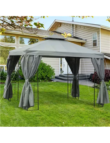 Outsunny 3 x 3 m Garden Gazebo Double Roof Marquee Patio Wedding Party Tent Canopy Shelter with Sidewalls, (Dark Grey)