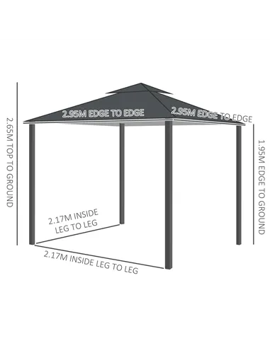 Outsunny 3 x 3 m Garden Gazebo Double Roof Marquee Patio Wedding Party Tent Canopy Shelter with Sidewalls, (Dark Grey)