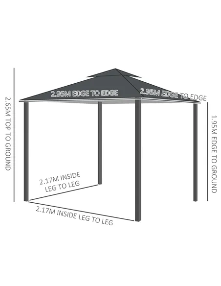 Outsunny 3 x 3 m Garden Gazebo Double Roof Marquee Patio Wedding Party Tent Canopy Shelter with Sidewalls, (Dark Grey)
