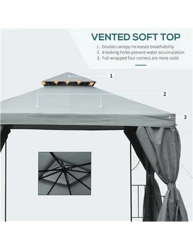 Outsunny 3 x 3 m Garden Gazebo Double Roof Marquee Patio Wedding Party Tent Canopy Shelter with Sidewalls, (Dark Grey)