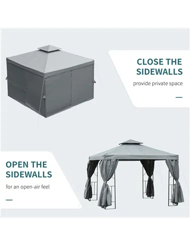 Outsunny 3 x 3 m Garden Gazebo Double Roof Marquee Patio Wedding Party Tent Canopy Shelter with Sidewalls, (Dark Grey)