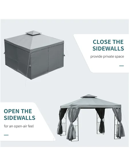 Outsunny 3 x 3 m Garden Gazebo Double Roof Marquee Patio Wedding Party Tent Canopy Shelter with Sidewalls, (Dark Grey)