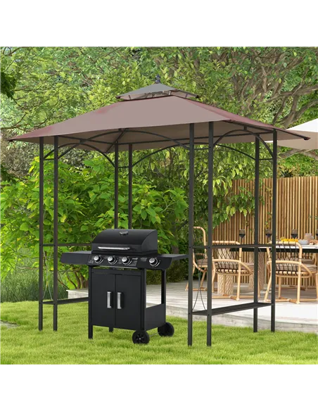 Outsunny 2.5 x 1.5m BBQ Tent Canopy Patio Outdoor Awning Gazebo Party Sun Shelter - Coffee