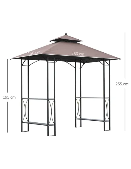 Outsunny 2.5 x 1.5m BBQ Tent Canopy Patio Outdoor Awning Gazebo Party Sun Shelter - Coffee