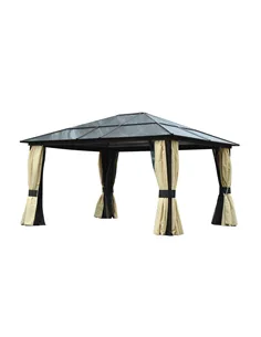 Outsunny 3.6 x 4m Hardtop Gazebo Canopy with Polycarbonate Roof and Aluminium Frame, Garden Pavilion with Mosquito Netting and C