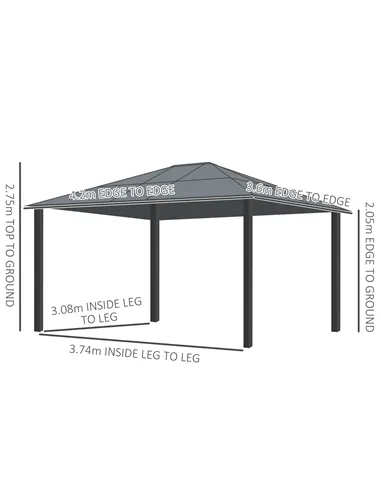 Outsunny 3.6 x 4m Hardtop Gazebo Canopy with Polycarbonate Roof and Aluminium Frame, Garden Pavilion with Mosquito Netting and C