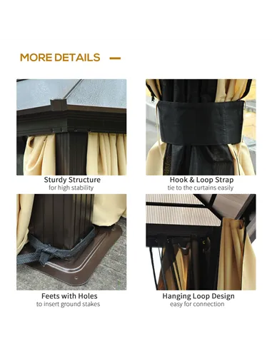 Outsunny 3.6 x 4m Hardtop Gazebo Canopy with Polycarbonate Roof and Aluminium Frame, Garden Pavilion with Mosquito Netting and C