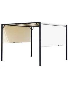 Outsunny Metal Pergola With Canopy Retractable Pergola Canopy 3Lx3Wx2.3H m Garden Gazebo Party Tent Sun Shelter Cover - Cream Wh