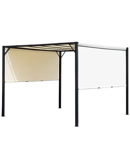 Outsunny Metal Pergola With Canopy Retractable Pergola Canopy 3Lx3Wx2.3H m Garden Gazebo Party Tent Sun Shelter Cover - Cream Wh