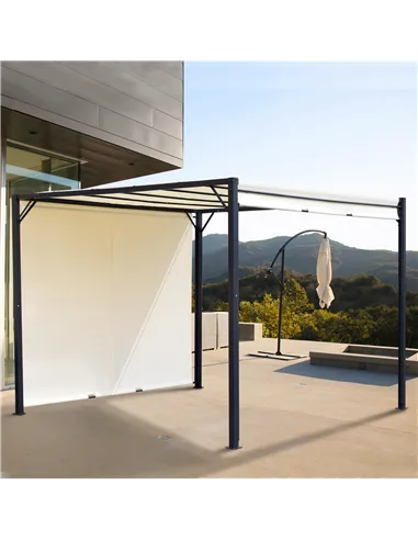 Outsunny Metal Pergola With Canopy Retractable Pergola Canopy 3Lx3Wx2.3H m Garden Gazebo Party Tent Sun Shelter Cover - Cream Wh