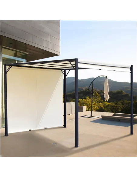 Outsunny Metal Pergola With Canopy Retractable Pergola Canopy 3Lx3Wx2.3H m Garden Gazebo Party Tent Sun Shelter Cover - Cream Wh