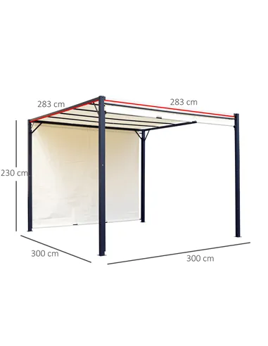 Outsunny Metal Pergola With Canopy Retractable Pergola Canopy 3Lx3Wx2.3H m Garden Gazebo Party Tent Sun Shelter Cover - Cream Wh