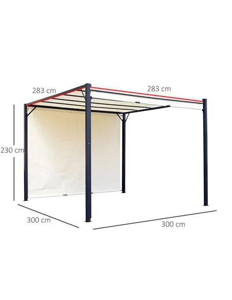 Outsunny Metal Pergola With Canopy Retractable Pergola Canopy 3Lx3Wx2.3H m Garden Gazebo Party Tent Sun Shelter Cover - Cream Wh