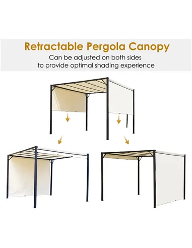 Outsunny Metal Pergola With Canopy Retractable Pergola Canopy 3Lx3Wx2.3H m Garden Gazebo Party Tent Sun Shelter Cover - Cream Wh