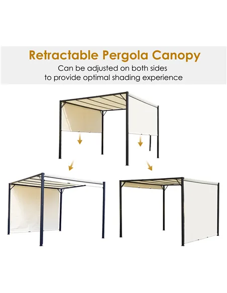 Outsunny Metal Pergola With Canopy Retractable Pergola Canopy 3Lx3Wx2.3H m Garden Gazebo Party Tent Sun Shelter Cover - Cream Wh