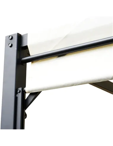 Outsunny Metal Pergola With Canopy Retractable Pergola Canopy 3Lx3Wx2.3H m Garden Gazebo Party Tent Sun Shelter Cover - Cream Wh