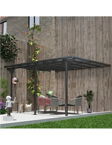 Outsunny 4.35 x 3m Outdoor Patio Gazebo Pergola, Retractable Pergola Canopy Aluminum Post & PC Roof,  Grey