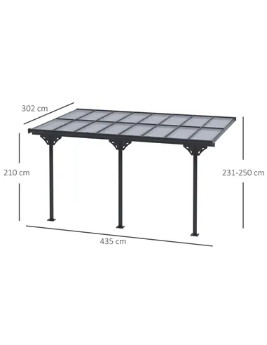 Outsunny 4.35 x 3m Outdoor Patio Gazebo Pergola, Retractable Pergola Canopy Aluminum Post & PC Roof,  Grey