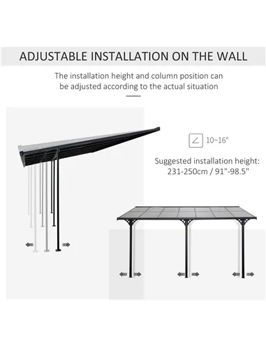 Outsunny 4.35 x 3m Outdoor Patio Gazebo Pergola, Retractable Pergola Canopy Aluminum Post & PC Roof,  Grey