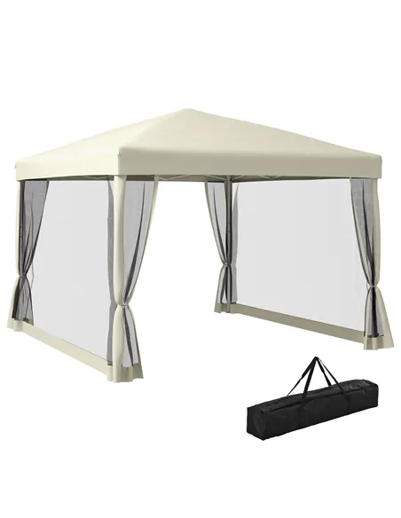 Outsunny 3 x 3(m) Pop Up Gazebo with 4 Mesh Sides and Carry Bag, Height Adjustable Party Canopy Tent, Portable Garden Outdoor