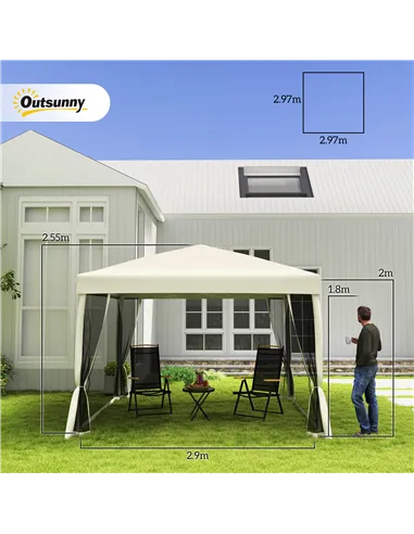 Outsunny 3 x 3(m) Pop Up Gazebo with 4 Mesh Sides and Carry Bag, Height Adjustable Party Canopy Tent, Portable Garden Outdoor
