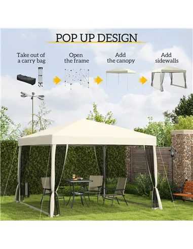 Outsunny 3 x 3(m) Pop Up Gazebo with 4 Mesh Sides and Carry Bag, Height Adjustable Party Canopy Tent, Portable Garden Outdoor