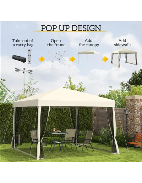 Outsunny 3 x 3(m) Pop Up Gazebo with 4 Mesh Sides and Carry Bag, Height Adjustable Party Canopy Tent, Portable Garden Outdoor