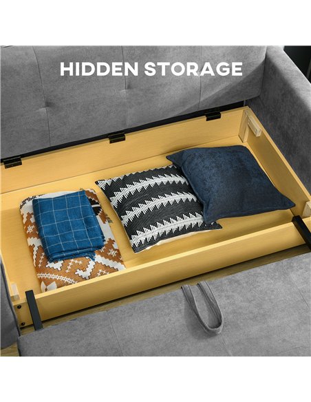 HOMCOM 2 Seater Sofa Bed, Convertible Bed Settee, Modern Velvet Loveseat Sofa Couch with 2 Cushions, Hidden Storage for Living R